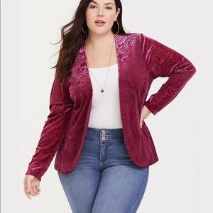 Torrid Red Velvet Open Blazer Jacket Size 3X
